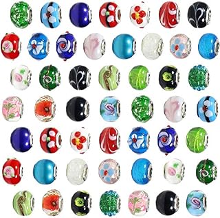 TOAOB 30pcs Mixed Colors Big Hole Beads Classic Glass Beads European Beads Murano Charms About 14mm Fit DIY Craft Jewellery Making
