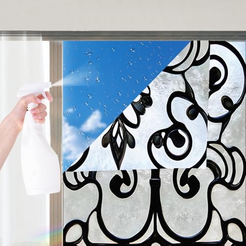 Image of Nuxovilar Black Fence Geometric Cling Window Privacy Film 17.5x39.3 PVC | Black Fence, Abstract Cling minimalist glass wrap, door privacy sticker for bathroom office home (Black Fence)