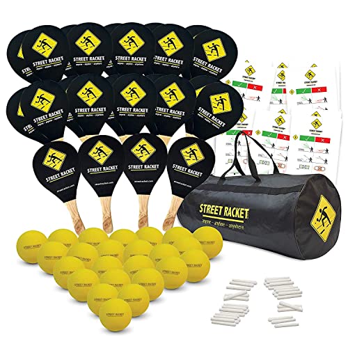 Street Racket 24 Player Racket Set - The Most Versatile, Fun and Easy Racket Game for in- and Outdoors - Free APP Included, Black/Yellow