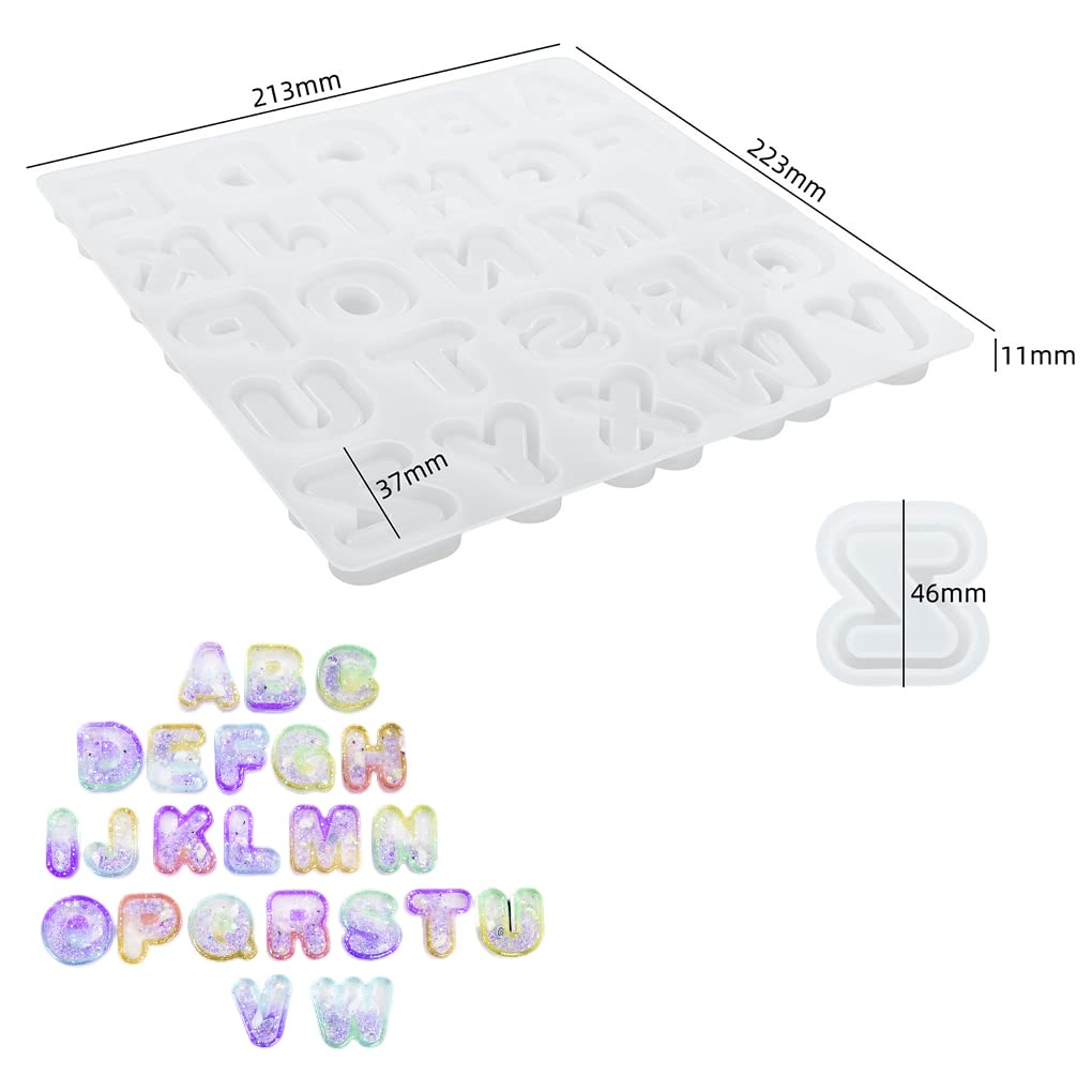 FineInno Resin Alphabet Silicone Moulds Kit Quicksand Epoxy Resin Moulds with 26pcs PVC Sheet Letter Shaker Casting Moulds for DIY Jewellery Pendant Keyring - Image 3