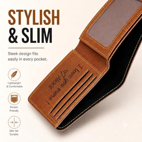 Image of Customized Wallet for Men with Personalized Message Engraved Inside | Custom Engraving | Personalized Gift for Husband, Boyfriend, Brother & Father | Birthday & Anniversary