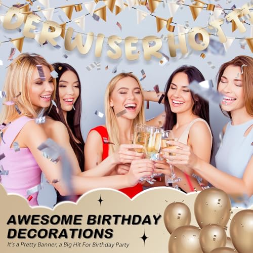 Image of Fulmoon Set of 3 Pre Strung Older Wiser Hotter Glitter Banner Funny Birthday Banner for Women 30th 40th 50th 60th 70th 80th Birthday Party Decorations Sign Gift(Shiny Champagne Gold)