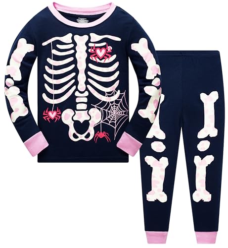Kids Skeleton Pajamas Glow in the Dark 100% Cotton Sleepwear Toddler Girls Boys Skull Halloween Pjs Sets 3t-10t