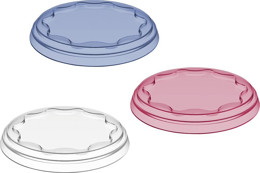 koziol FRESH Mehrweg-Frischedeckel, wiederverwendbarer Behälterdeckel, Joghurt-Becher Abdeckung, robust und auslaufsicher Deckel, 3er-Set, 3 Farben
