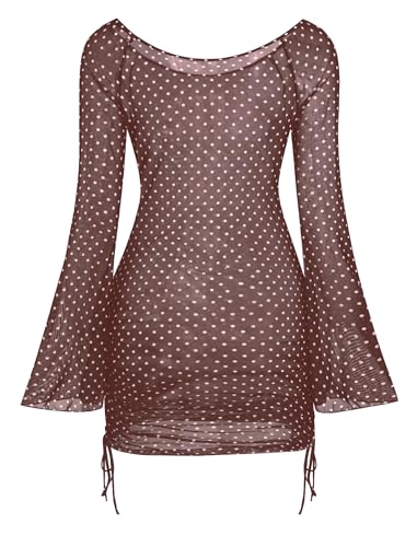 Image of ZAFUL Womens Swimsuit Cover Up Dress Off Shoulder Hollow Coverup Bathing Suit Mesh Swim Beach Dress