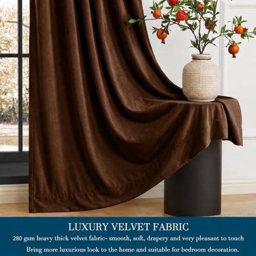 Image of Amazon Brand - Solimo Velvet Curtain Set of 1 (52x48 Inch) Plain Door & Window Curtains for Living Room & Bedroom |75% Light Blocking, Eyelet Curtains for Home Decor in Brown Color (4 feet x 4 feet)