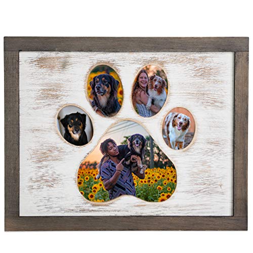 Dog Picture Frame With Paw Print Shape - Wooden Dog Photo Frame Gift For Pet Owners Or Memorial Keepsake For Dogs That Passed - Holds Multiple Pictures Of Your Favorite Friend (8x10, gray)