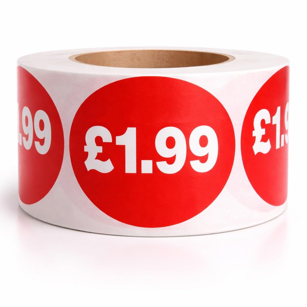 ยฃ1.99 Self Adhesive Stickers Sticky Labels Price Labels for Retail Price Display 45mm Diamter Roll of 500 Stickers