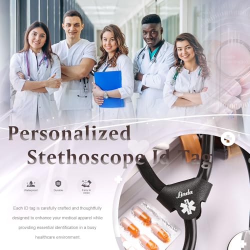 Personalized Stethoscope Name Tag for Nurses: Custom with Birthflower & Name Stethoscope Charms ID Charm Accessories, Gifts for Nurse Doctor Vet (Black, Custom Name)