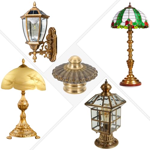 Image of PATIKIL 38 x 30mm Lamp Finials Caps Knob, 1 Set Solid Brass Lamp Shade Top Decoration Screw Cap Nuts with Brass Reducing Adapter for Table Lamps Floor Lamps, Retro Vintage (Pack of 2)