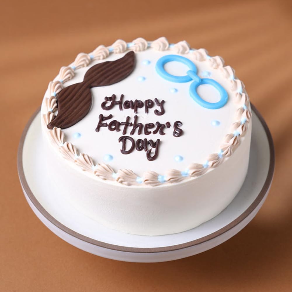 FlowerAura Delicious Fresh 2Kg Moustache & Glasses Eggless Vanilla Cake For Birthday Gift & Fathers Day Cake For Dad | Father | Papa | Father-In-Law | Appa (Same Day Delivery)-image-11