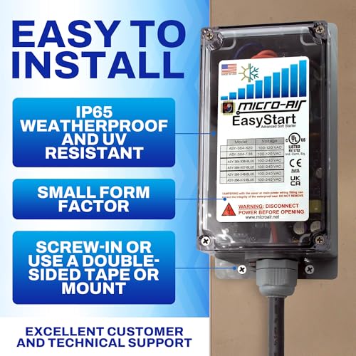 MICRO-AIR EasyStart 368 Bluetooth Soft Start Kit for Home Air Conditioner, RV & Commercial Use, Works with Generators, Reduces Power Surge, Efficient Start-Up - Up to 2-3.5 Tons(ASY-368-X48 BlueTooth)