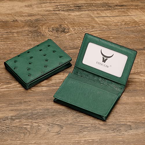 Image of HISCOW Full Grain Leather Business Card Holder Case | Minimalist EDC wallet, gusset holds 25 cards, ID window, fits folded bills, bifold profile, premium gifts for men & women