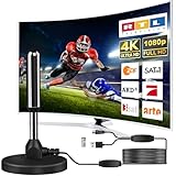 DVB-T2 Antenne mit Verstärker für Innen – Zimmerantenne für Fernseher, DVB-T/T2, TV Antenne 4K UHD Full HD, 360° Empfang bis 500 km, kostenlose Sender
