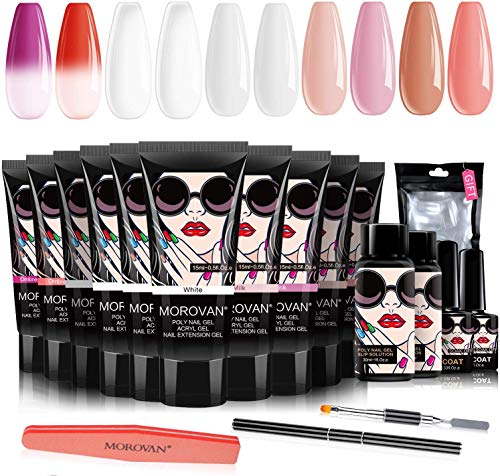 Morovan Poly Nail Gel Kit Poly Nail Gel Nail Extension Gel Nail Builder Gel 15ml Poly Nail Gel Kit Nail Art Professional Technician All-in-One French Kit