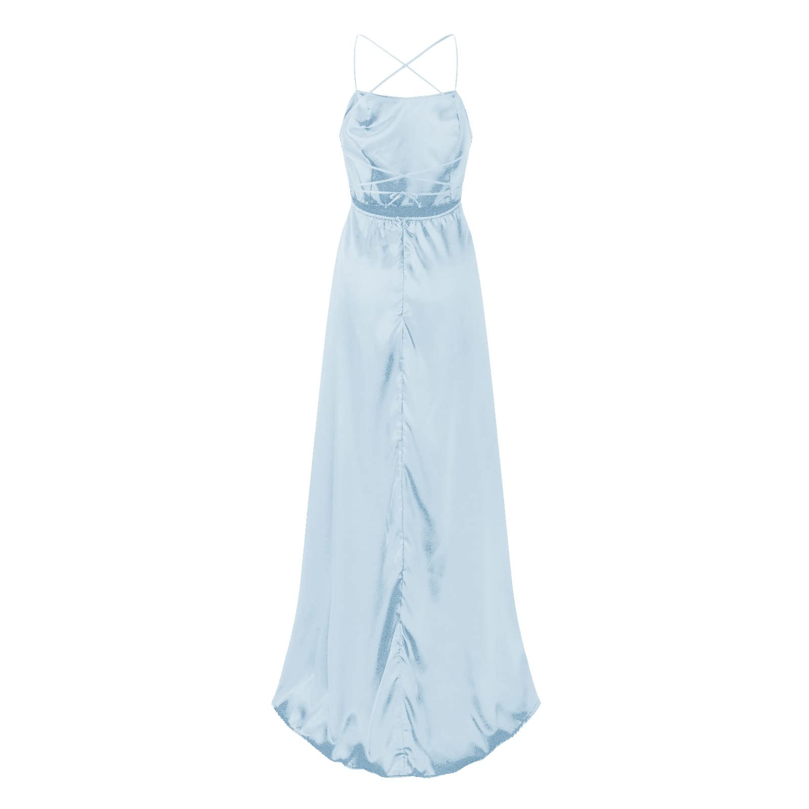 2026 – Robe de bal longue pour femme élégante dos nu robe longue en satin avec bretelles spaghetti pour fête, soirée de mariage, robe de soirée avec poches, robe de bal courte en tulle