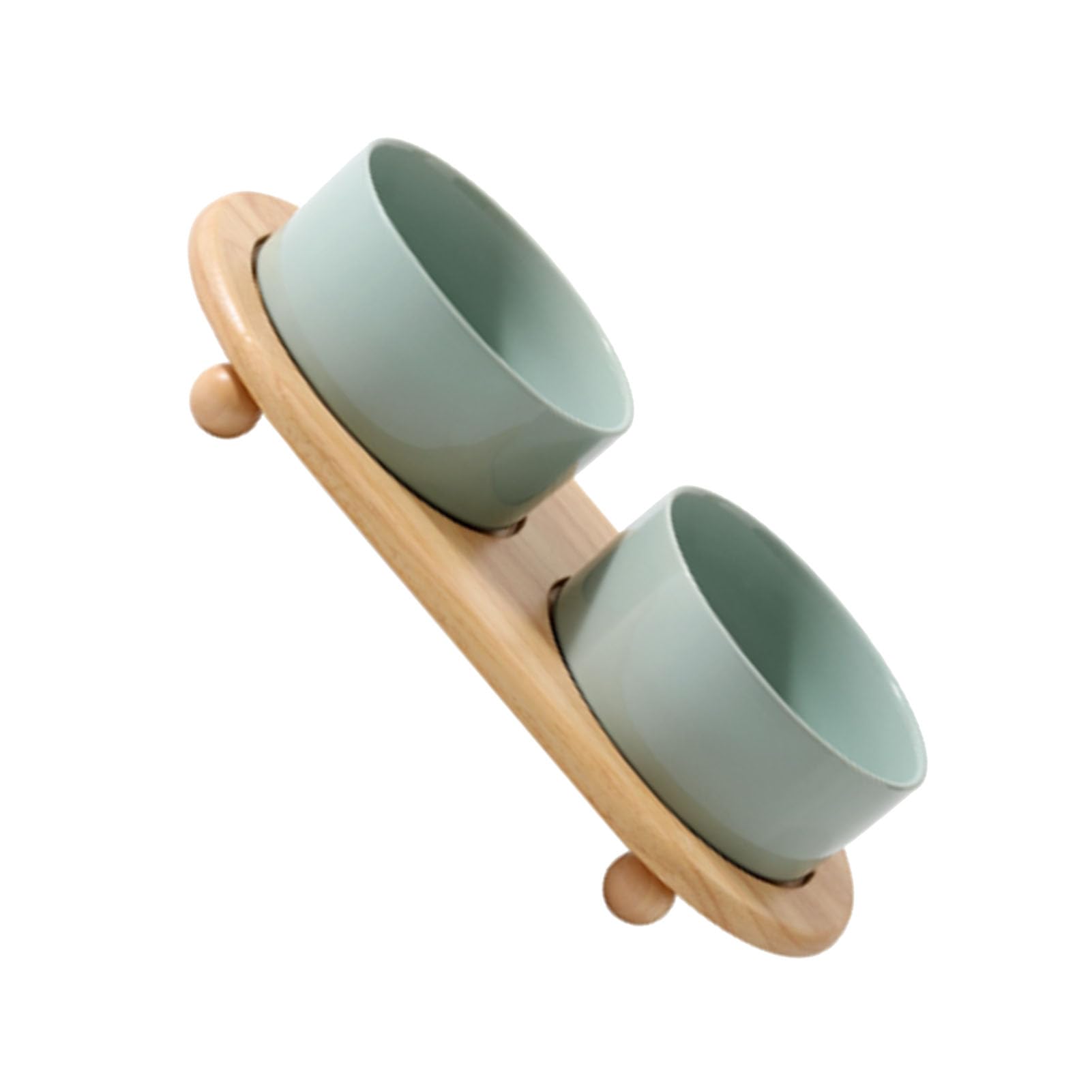 Alomejor Gamelles Surélevées en Céramique pour Chat, Doubles Robustes pour Un Repas Confortable pour Les Chats, Support en Bois pour Une stabilité Anti-basculement (Bol Double Vert Clair)