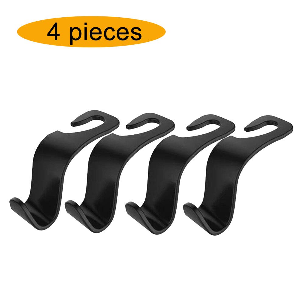 Car Seat Headrest Hook (1 Pack 4 Pieces) Car Back Seat Organizer Clothing Rack Storage Hook Car Wallet Hook GM Car Handbag Clothing Coat Food Grocery Bag (Black)