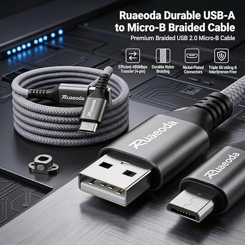 Image of Micro USB Cable 10 ft, Android Charger Cord, High-Speed Fast Charging & Data Sync, Braided Nylon Durable Lead for Samsung Galaxy S7 S6 J7, Kindle, PS4 /Xbox, Security Camera (Gray)