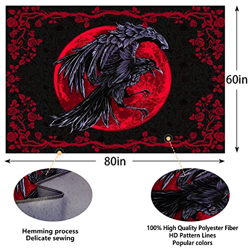 Color Duty Viking Tapestry Crow Tapestry Wall Hanging 80X60In Red Moon Tapestry Rose Floral Bird Animal Aesthetic Home Decor Tapestries For Bedroom Living Room Dorm Gtmlcd37 #TOP6