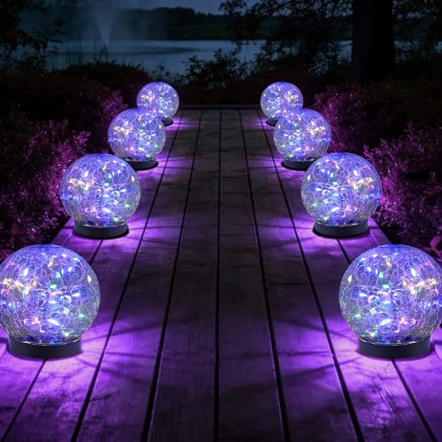 Image of JKIMK Solar Globe Lights Outdoor Waterproof-Solar Balls Garden-Cracked Glass Ball Solar Lights Outdoor-Solar Orbs Outside-Outdoor Decorations Patio & Yard Lawn Backyard Decor