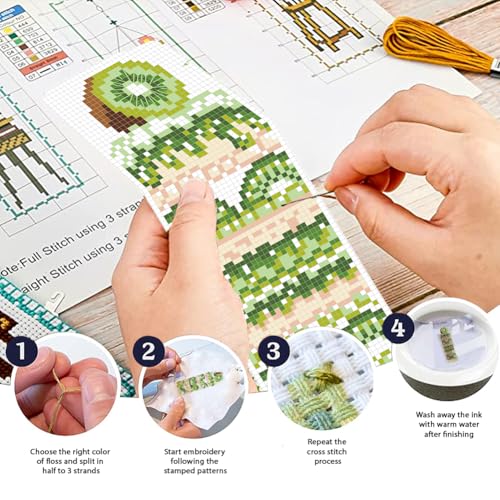 Image of FREEBLOSS 6pcs Fruit Cake Cross Stitch Bookmark Kit 11CT Stamped Cross Stitch Kit DIY Embroidery Bookmarks Set with Felts Backing Instructions for Adult Beginners 8 inchx2.4 inch
