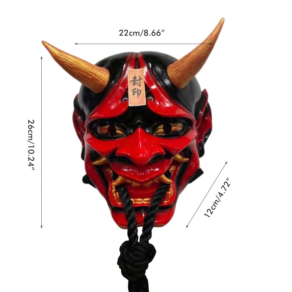 SHARRA Prajna - Máscara Japonesa de Demonio Hannya Oni Samurai Kabuki de Látex con Cordón para Disfraz de Carnaval, Halloween y Fantasmas