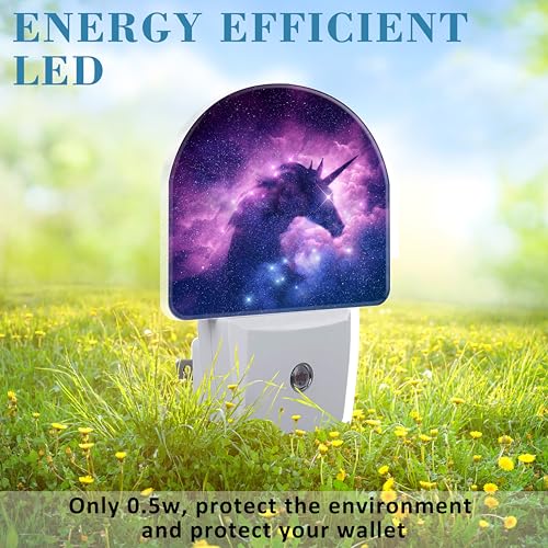 Image of Plug in Night Lights Unicorn Silhouette in Galaxy Nebula Nightlight Plug Into Wall Dusk to Dawn Sensor LED Night Light for Kid Girls Boys Room Decor,Hallway,Kitchen,Bathroom,Nursery,Stairs
