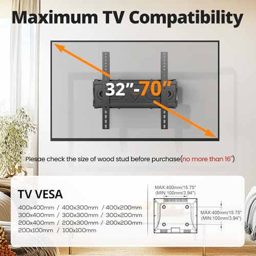 Image of IWORKBOARD 50 55 65 inch Full Motion TV Wall Mount for 32-70 inch TV Bracket, Dual articulating Arms Mount, Tilt Swivel Extension Level, Max VESA 400x400mm, 16 inch Studs, 110 lbs,Fit Most 40 43 50+ TVs