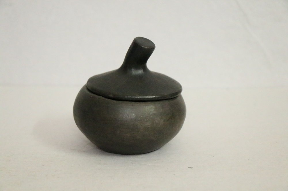India Innings Manipur Black Pottery Clay Round Sugar Pot/Cup (150 ML_Fire/Microwave Safe_Small Size)