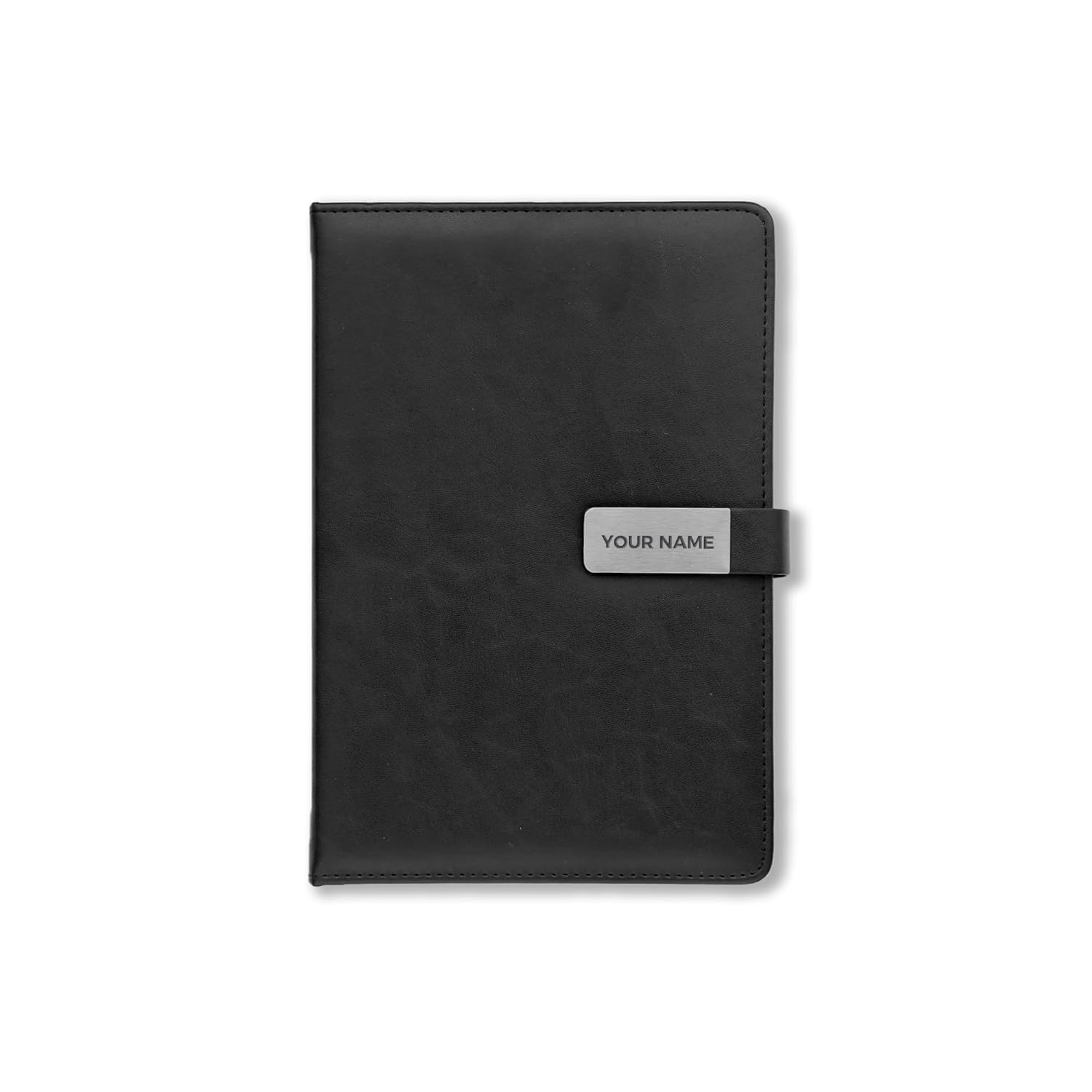 Personalized Executive Leather Notebook with Name Plate | Premium Black Diary for Office, Business & Gifting | Custom Na