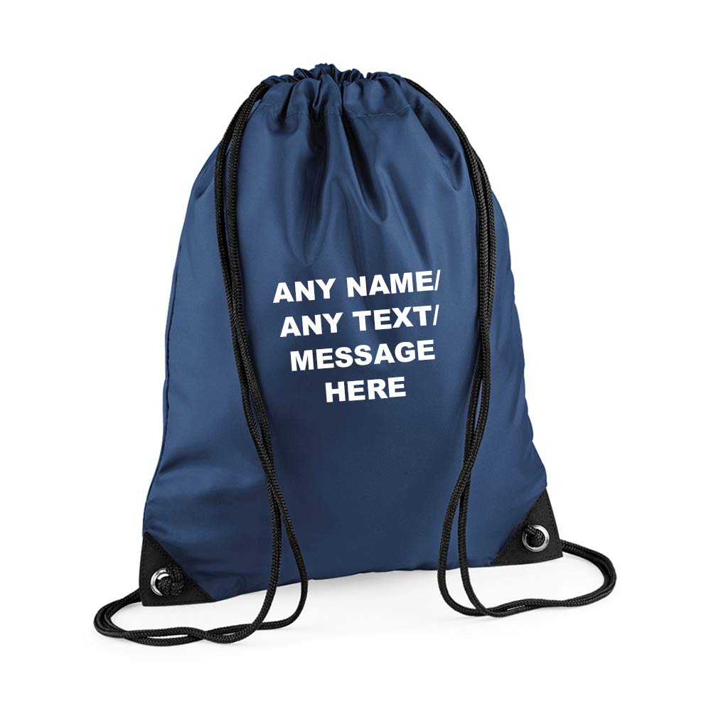 Getagift Boys French Navy Personalised With Your Own Any Name/Message/Text Premium Drawstring Bag, Pe Gym Kit School, Swimming, Birthday/Secret Santa, Pe Kids Sport Rucksack. (French Navy)