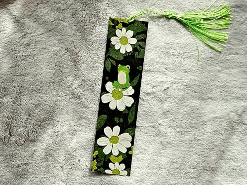 Image of Froggy Bloom Cute Frog Bookmark with Tassel | Floral Daisy Aesthetic Page Marker for Books | Gift for Book Lovers, Students, Girls | Durable Bioplastic