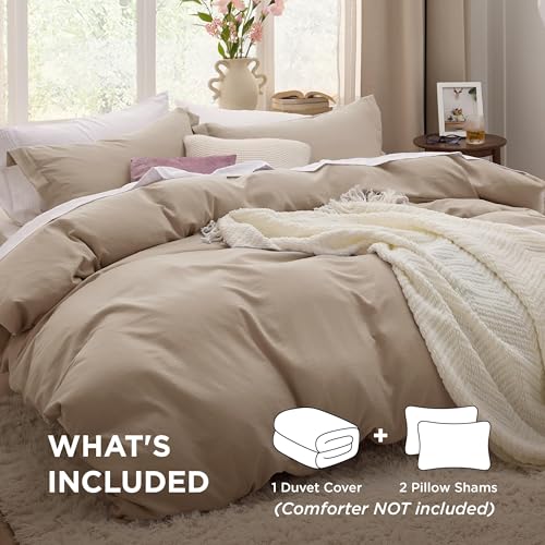 Image of Bedsure Light Brown Duvet Cover Twin /Twin XL Size - 2 Pieces Prewashed Polyester Extra Soft Bedding Set, Includes 1 Twin Duvet Cover 68''x90'' with Zipper Closure & 1 Pillow Sham, No Comforter