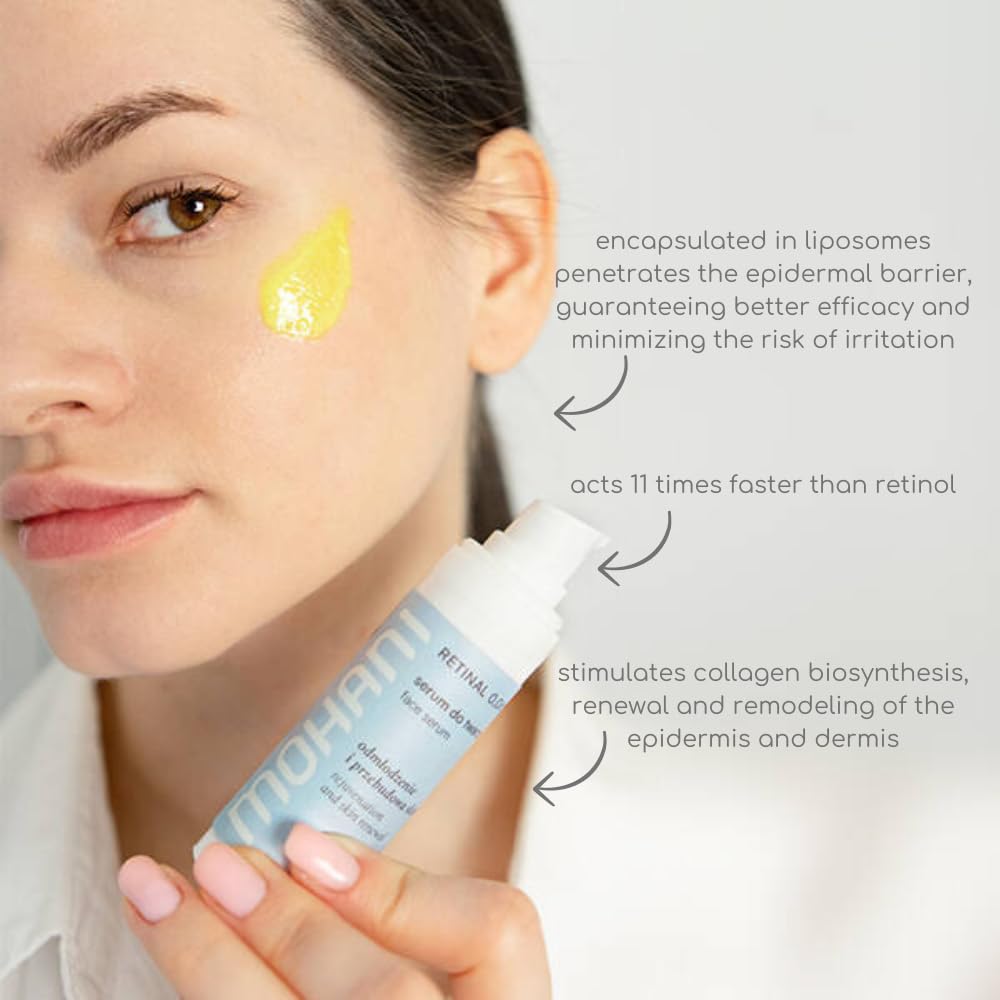 Mohani Retinal 0,06% con vitamina C siero viso e acido ialuronico | siero di retinaldeide per anti-invecchiamento e anti-rughe, cosmetici naturali vegani per ridurre i pori (30 ml)