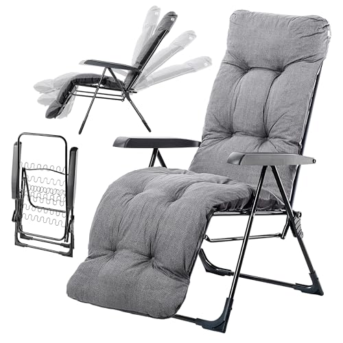 KADAX Gartensessel mit Einstellbarer Rücklehne, Relaxstuhl aus pulverbeschichteter Stahlkonstruktion, Klappsessel mit Tragfähigkeit bis 110kg,...
