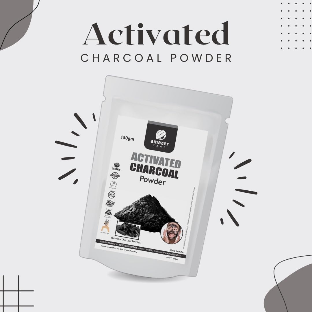 AmazerCare Activated Charcoal Powder for Face & Body (150gm, Zip Pouch) 100% Natural Bamboo Charcoal Powder for Deep Cleansing & Detoxifying 4