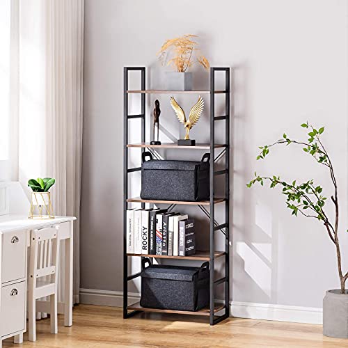 Exclusive Discount 70% Price  YOUDENOVA 5 Tier Tall Bookshelf Shelf Storage Organizer, Modern Bookcase for Bedroom, Living Room and Home Office, Brown