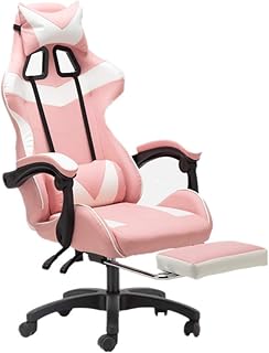 Silla de Juego Cómoda Silla de Cuero del Ordenador Butaca de Juego con apoyabrazos Silla de Oficina ergonómica Silla giratoria PC Silla de la PU Multifunción (Color : Rosado, Size : Foot Rest)