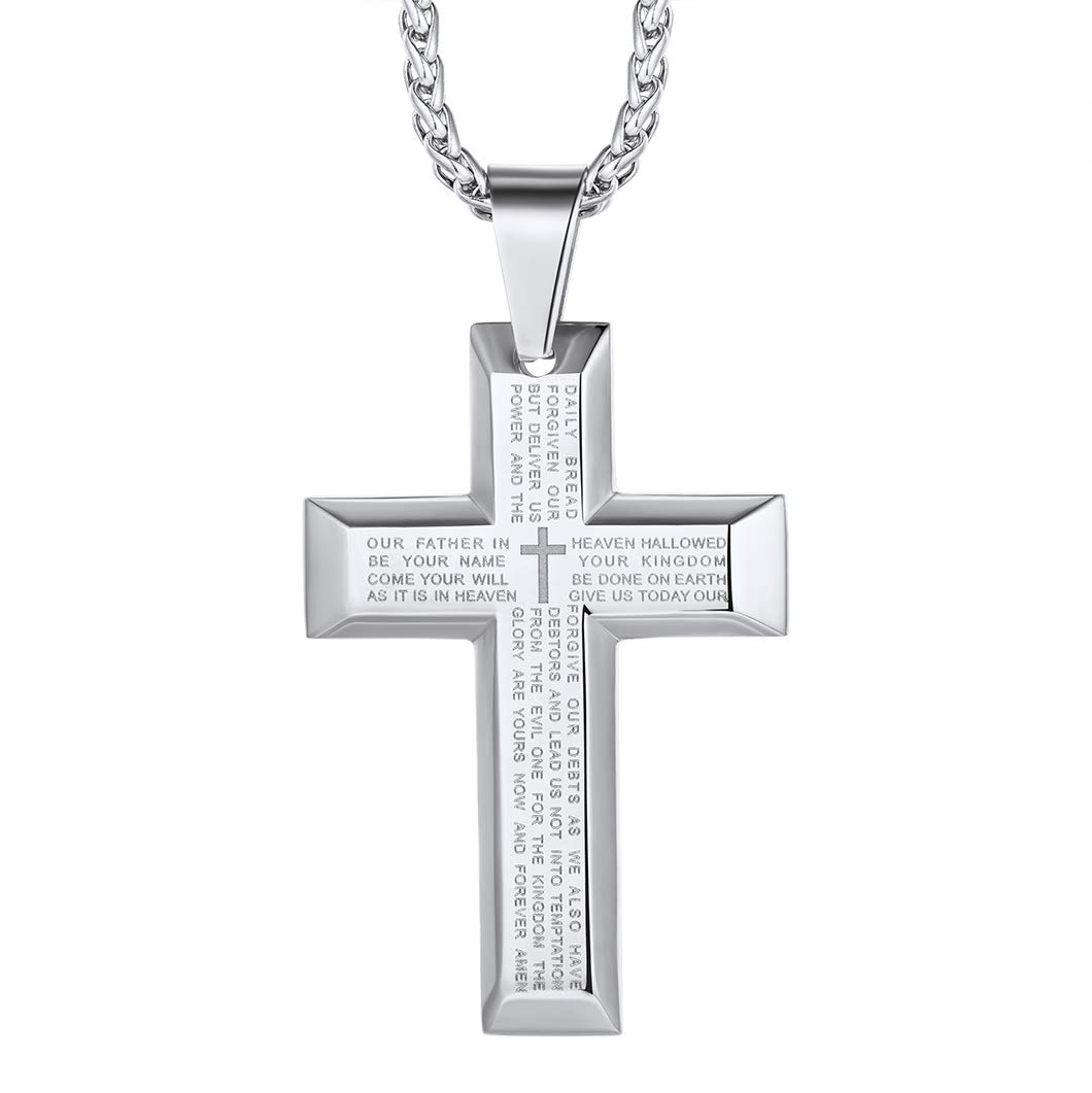 Richsteel Kreuz Kette Halskette Herren Silber/Gold/Schwarz Kreuzkette 55+5cm verstellbarer Kettenanhänger personalisierbar Cross Necklace Edelstahl Schmuck christlicher katholischer Religionskreuz
