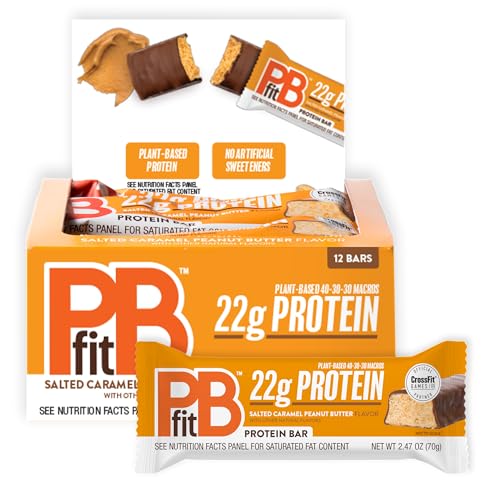 PBfit Salted Caramel Peanut Butter Protein Bars, 22g Protein, Gluten Free, Vegan, Plant-Based...