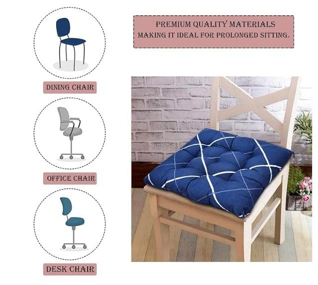 Image of Aditi Creations Printed Chair Pad with Ties, Tufted Microfiber Seat Cushion for Dining, Office & Study Chairs, Cotton Filled Square Chair Cushion, 16 x 16 Inch Soft Comfortable Chair Pad