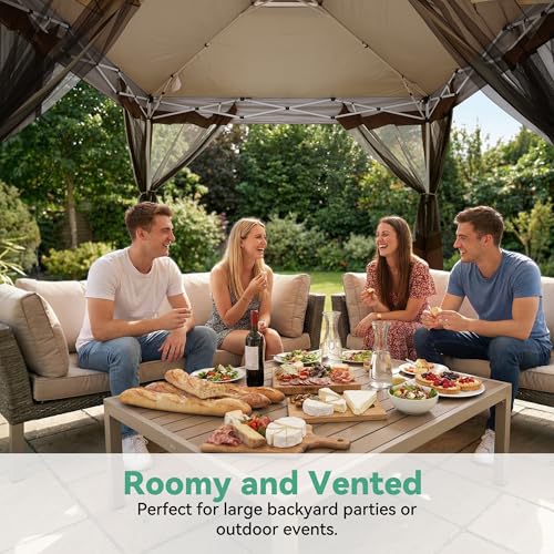 Image of COBIZI 13x13 FT Pop up Gazebo on Clearance - Outdoor pop up Canopy Tent,carpas para Patio, Shelter - Screen Tents with Portable Carry Bag, Patio Gazebos for Camping,Garden,Deck,Backyard,Brown