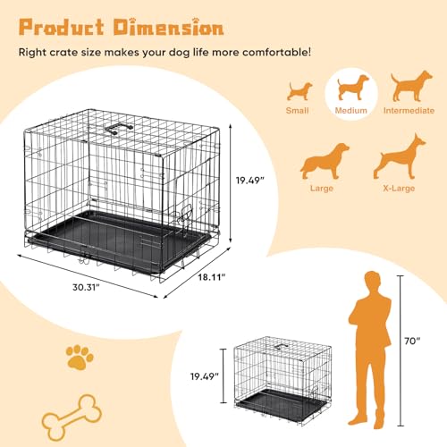 Image of Dog Crate - Single Door 30 Inch Portable Puppy Dog Cage, Metal Wire Pet Kennel with Secure Lock, Leak-Proof Pan Tray, Foldable Design for Dogs Pets Indoor Training and Outdoor Trave