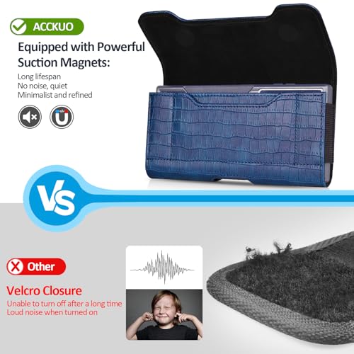 Image of ACCKUO Leather Phone Holster with Strong Metal Belt Clip and Card Holder Compatible with iPhone 17 Air, 16 /15 /14 /13 Pro Max, Galaxy S26 /S25 /S24 /S23 /S22 Plus and FE for Everyday Protection, L-Blue