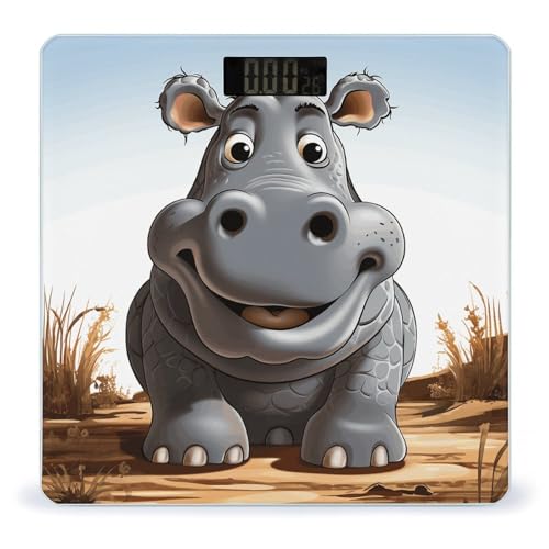 Báscula de baño digital Cartoon Hippo vidrio templado