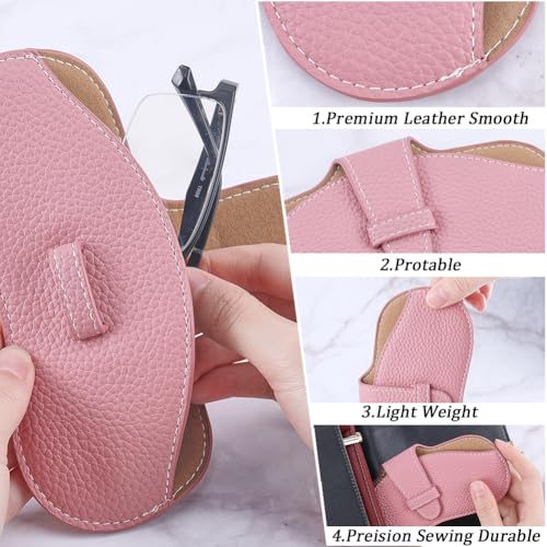 Image of CREATCABIN Leather Sunglasses Case Portable Glasses Bag Slim Case Lightweight Travel Eyeglasses Holder Cover Pouch with Fiber Soft Cleaning Cloth for Women Men Holiday Vacation 6.9x3.4 Inch Pink