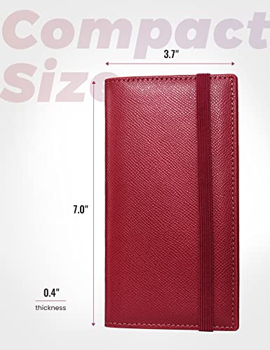 Image of Yarnic Checkbook Cover for Personal Checkbook, Checkbook Holder with Pen Holder & Built-in Clear Plastic Divider for Duplicate Checks (Dark Red)
