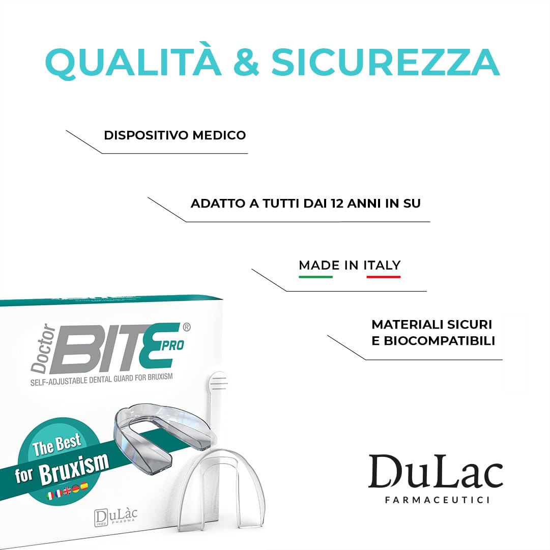 Dulac - Bite Dentale Automodellante per Bruxismo e Digrignamento Doctor Bite Pro, Dispositivo Medico CE, Bite Notturno per Protezione Denti, Per Uomo, Donna e Bambini dai 12 Anni, Made in Italy