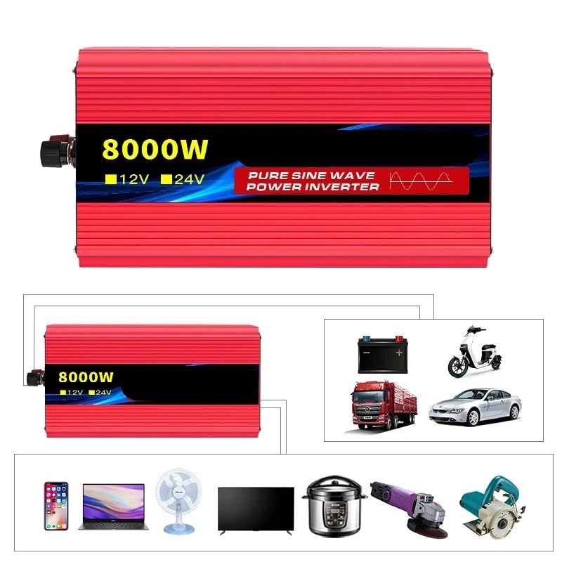 Przetwornica napięcia, Falownik sinusoidalny DC12V/24V na AC 60 Hz 1600 W 2500 W 3500 W 4500 W 5000 W 6000 W 7000 W 8000 W Konwerter mocy Do samochodu, kempingu, podróży(5000W 12V)